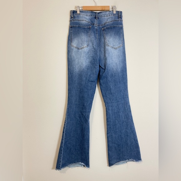 Madden NYC Womens Jeans Size 9 Blue Flare Leg Patchwork Frayed High Rise Denim - Picture 5 of 10